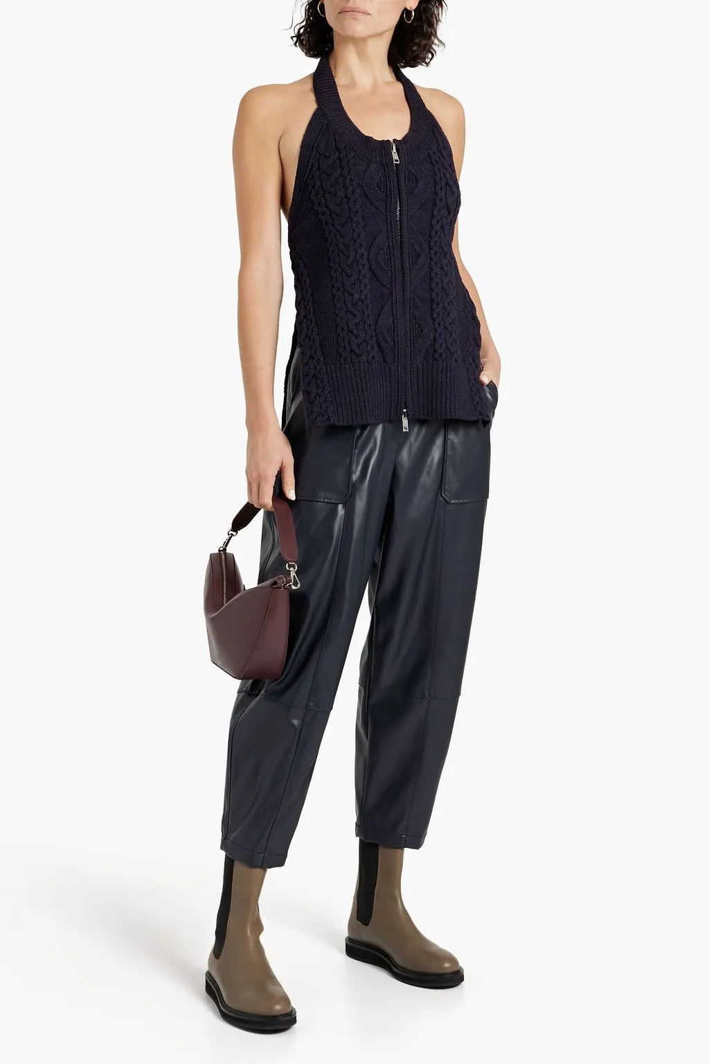 3.1 PHILLIP LIM faux leather cropped tapered trousers, blue