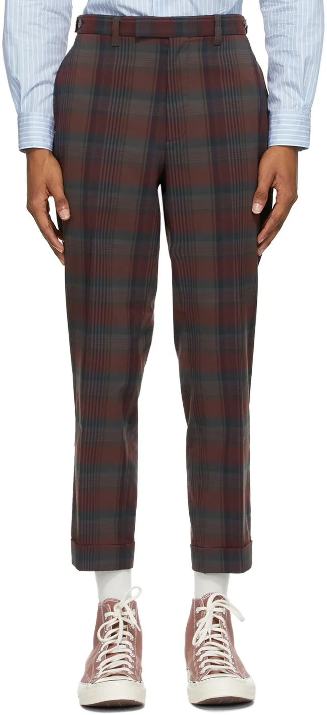 BEAMS PLUS Burgundy Check Ankle-Cut Trousers
