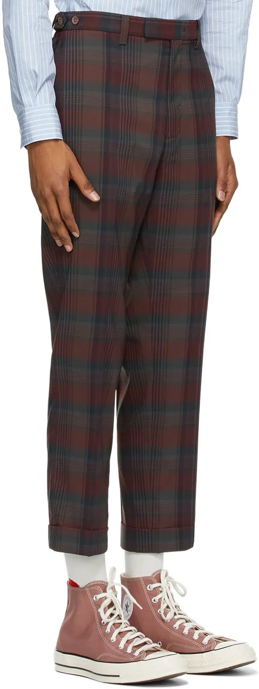 BEAMS PLUS Burgundy Check Ankle-Cut Trousers