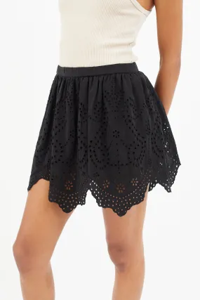 Black Eyelet Pleated Skirt