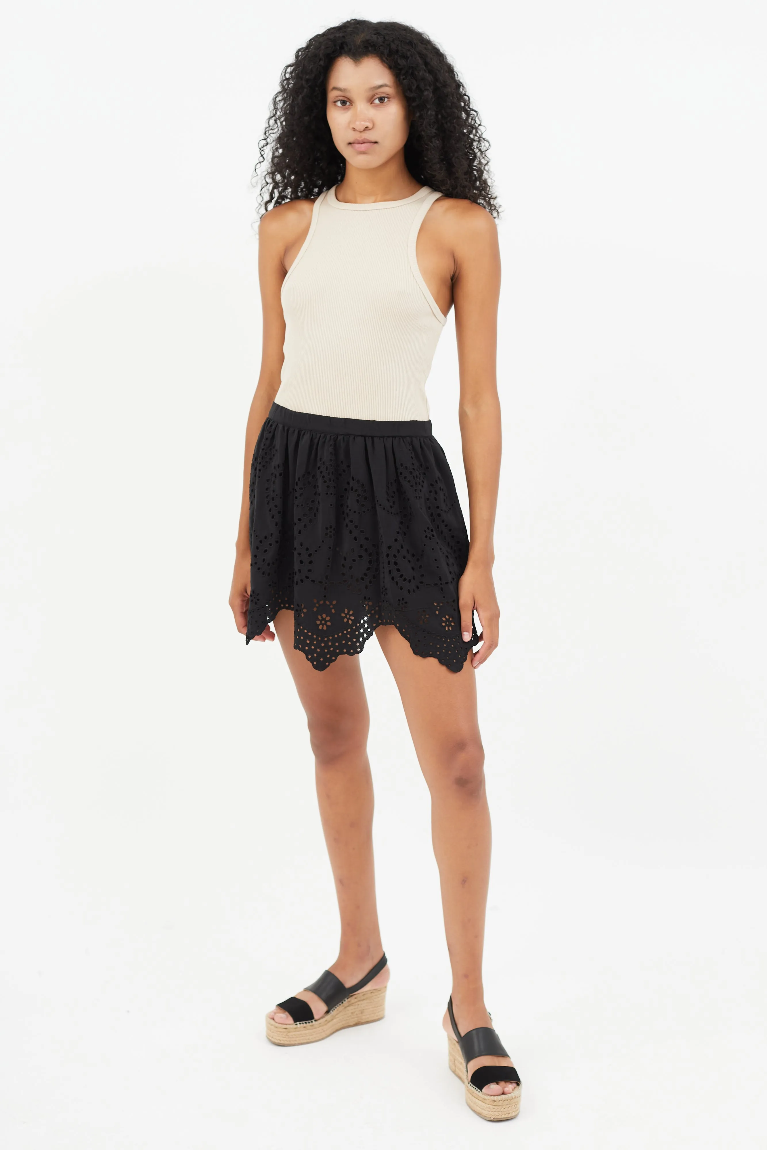 Black Eyelet Pleated Skirt