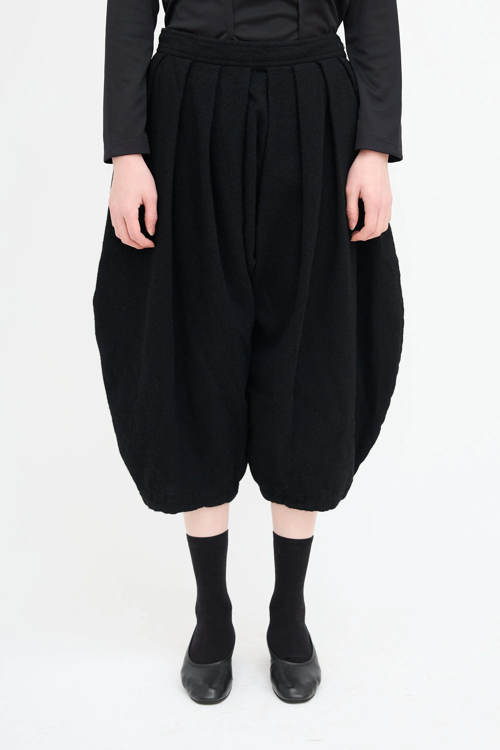 Black Wool Pleated Drop Seat Trouser