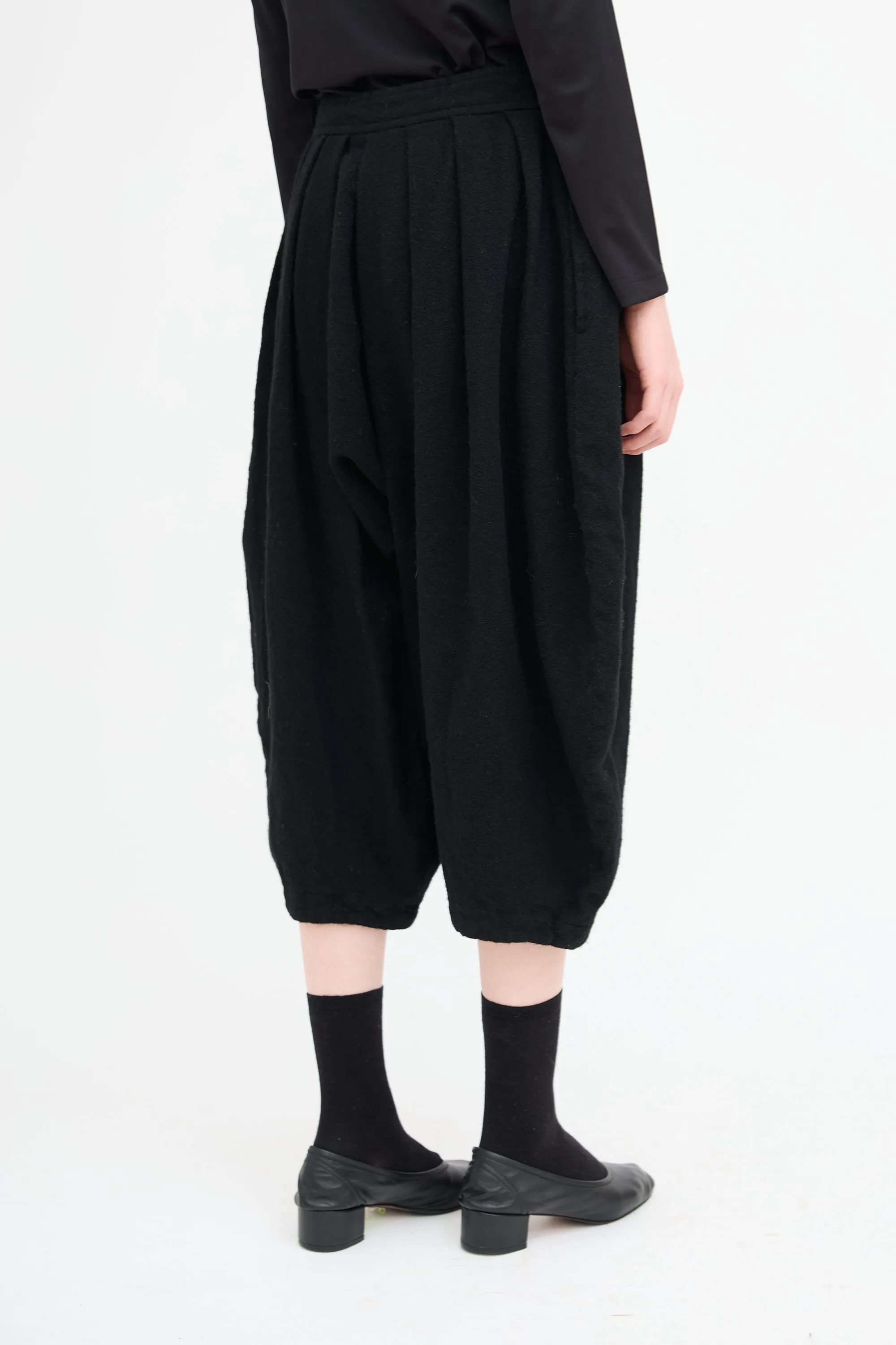 Black Wool Pleated Drop Seat Trouser