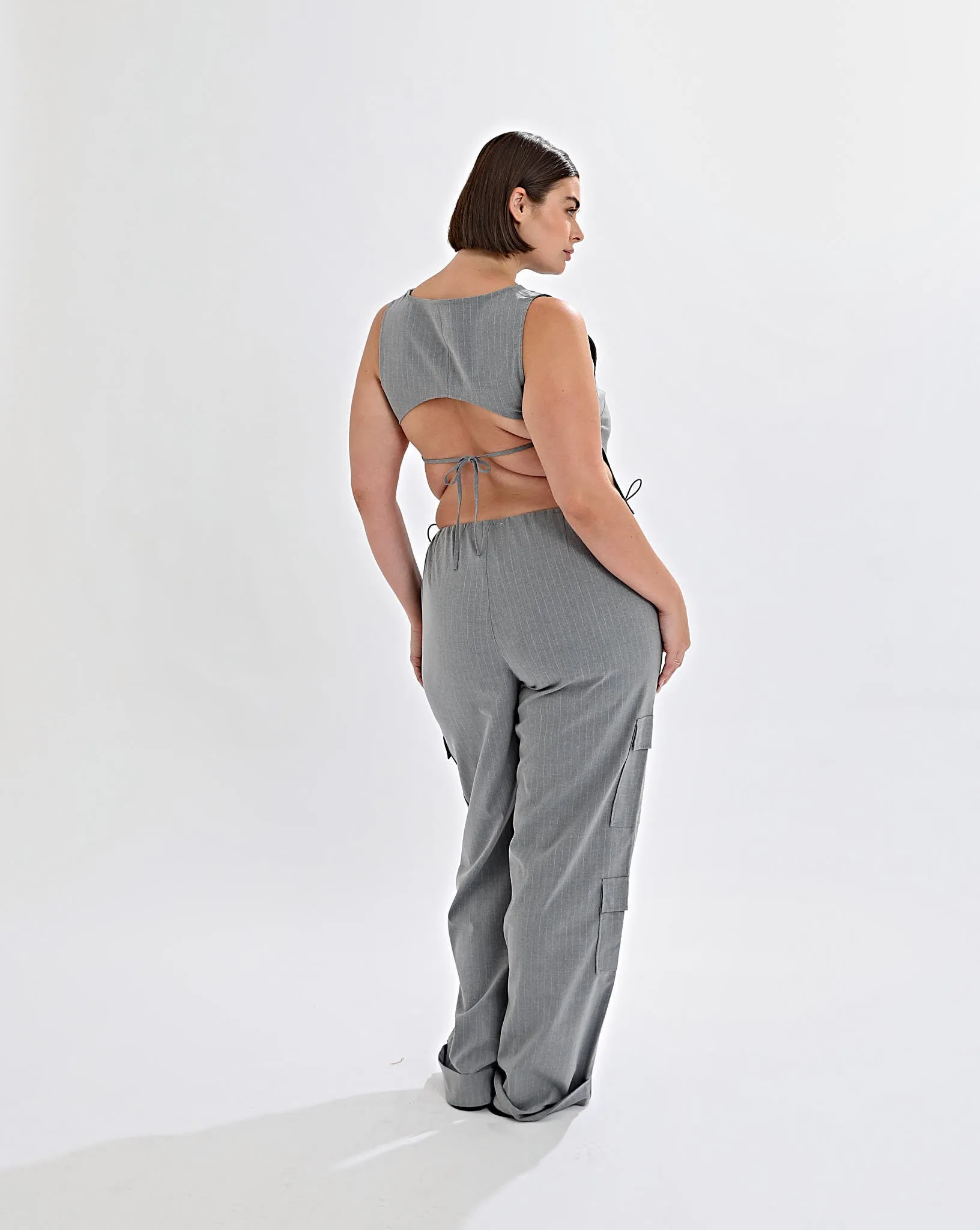 Celine Trousers Grey Stripe Cropped