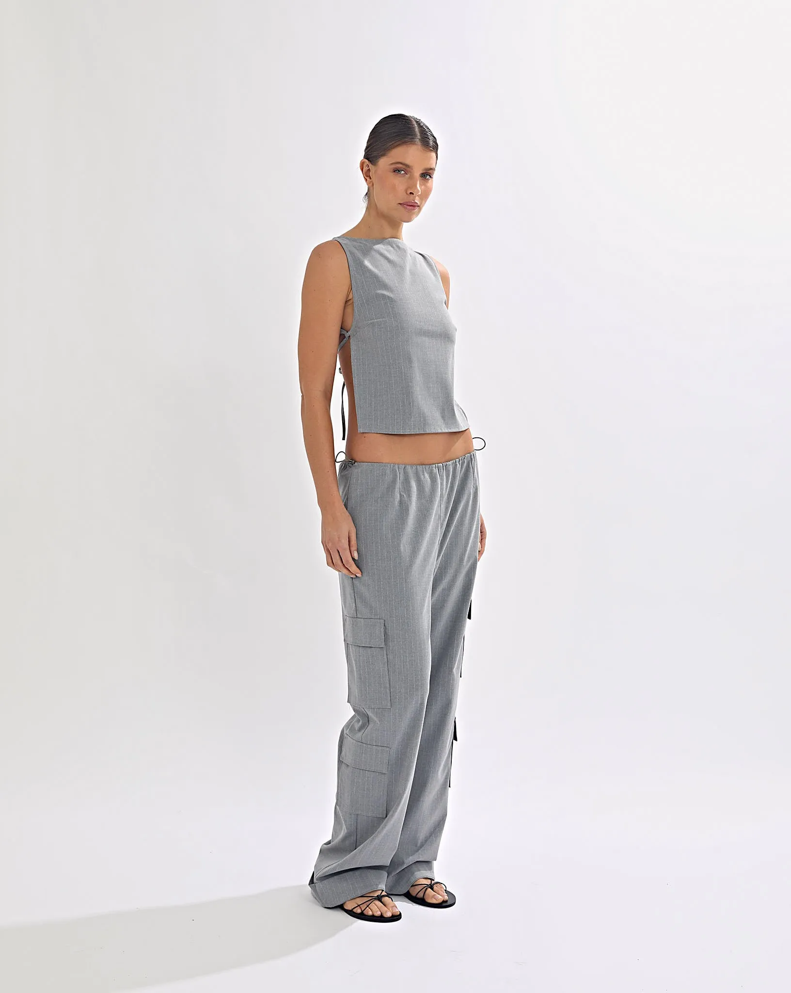 Celine Trousers Grey Stripe Cropped