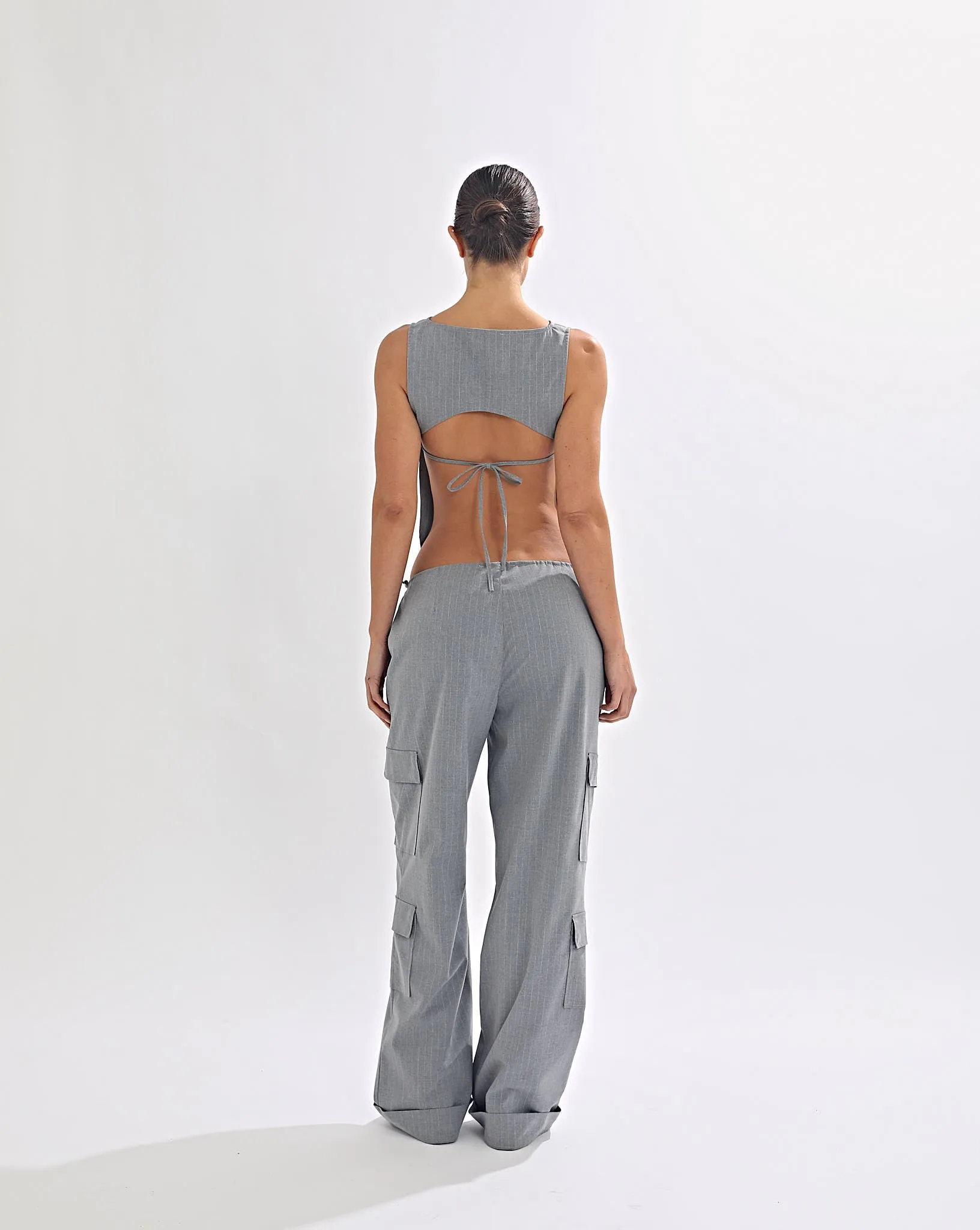 Celine Trousers Grey Stripe Cropped