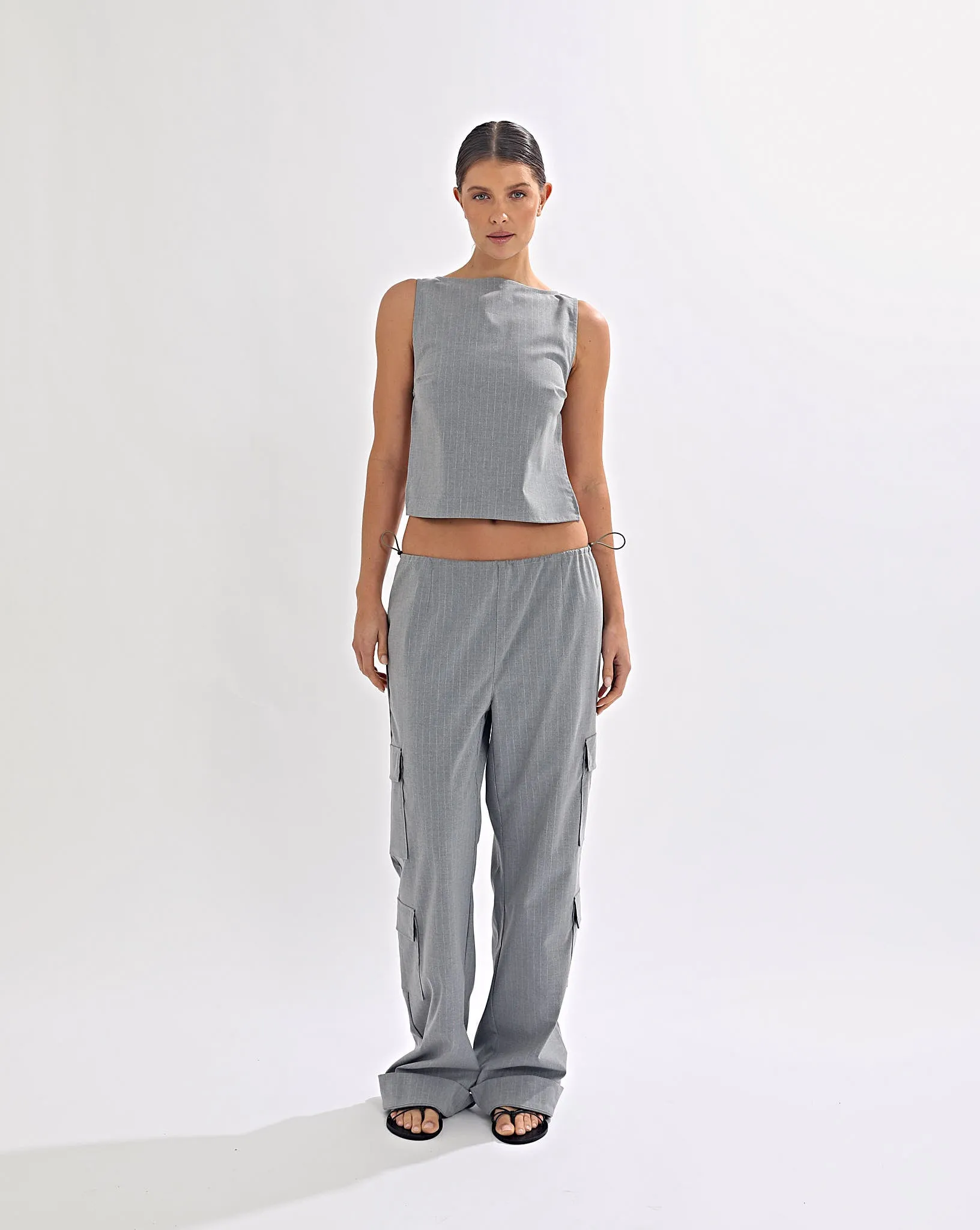 Celine Trousers Grey Stripe Cropped