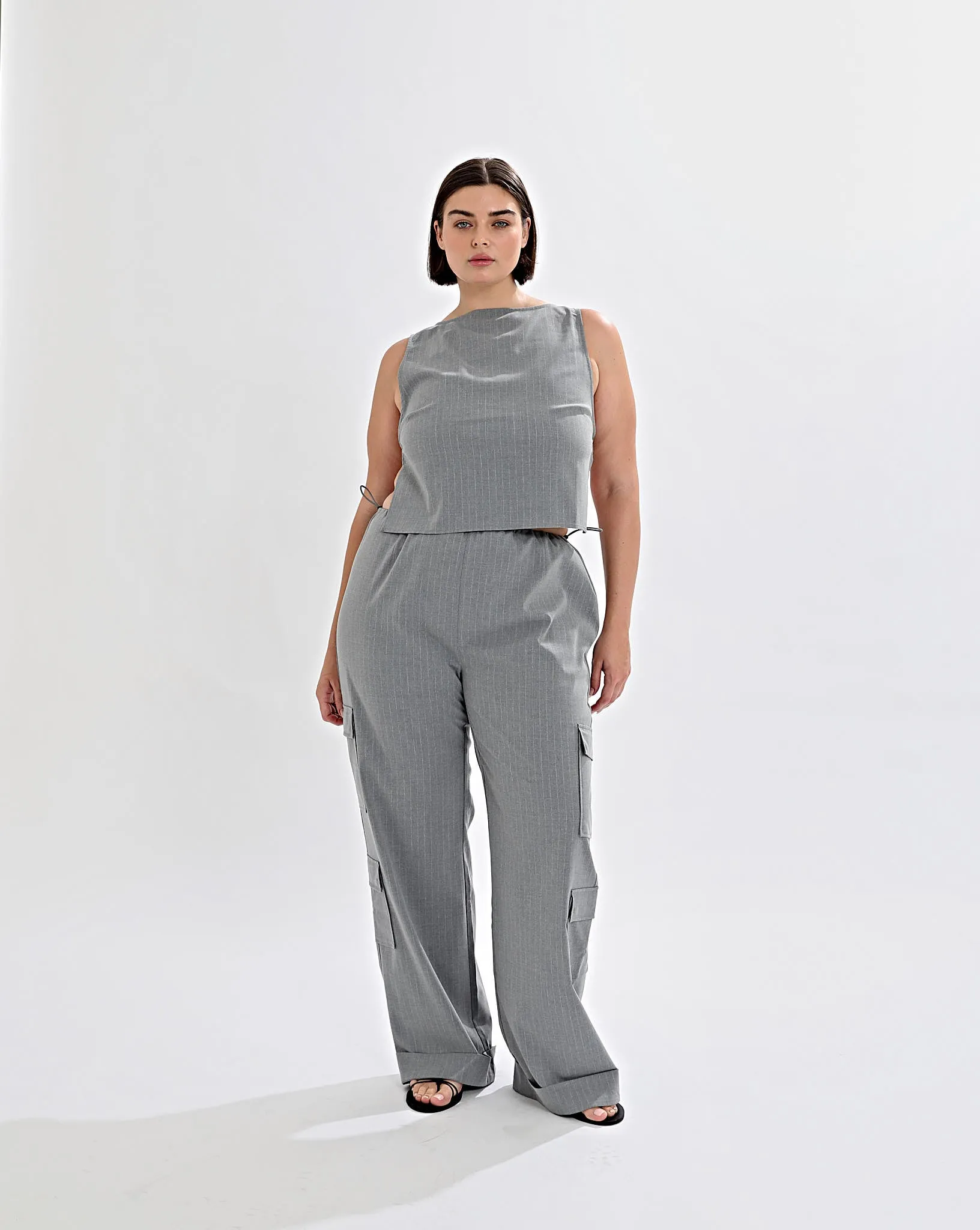 Celine Trousers Grey Stripe Cropped