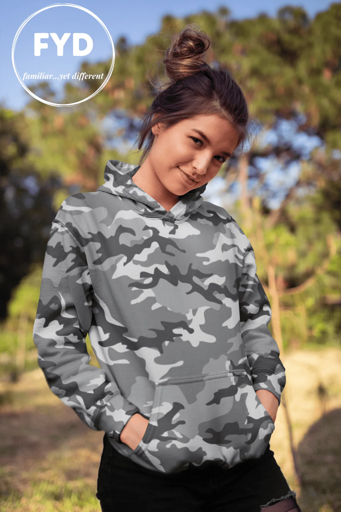 FYD Unisex Hoodie in light grey camo