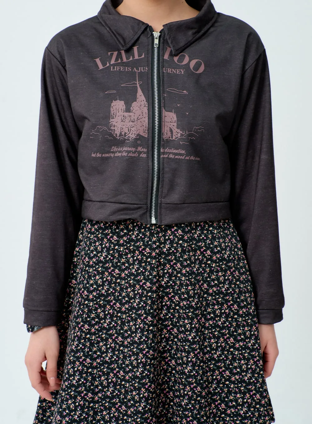 Graphic Cropped Zip-Up BM329