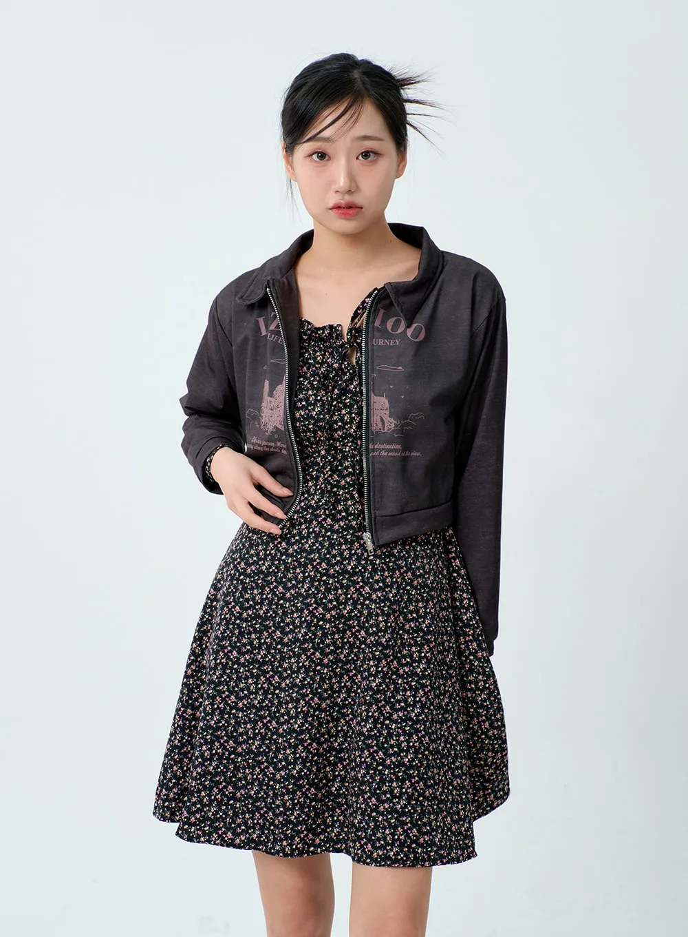 Graphic Cropped Zip-Up BM329