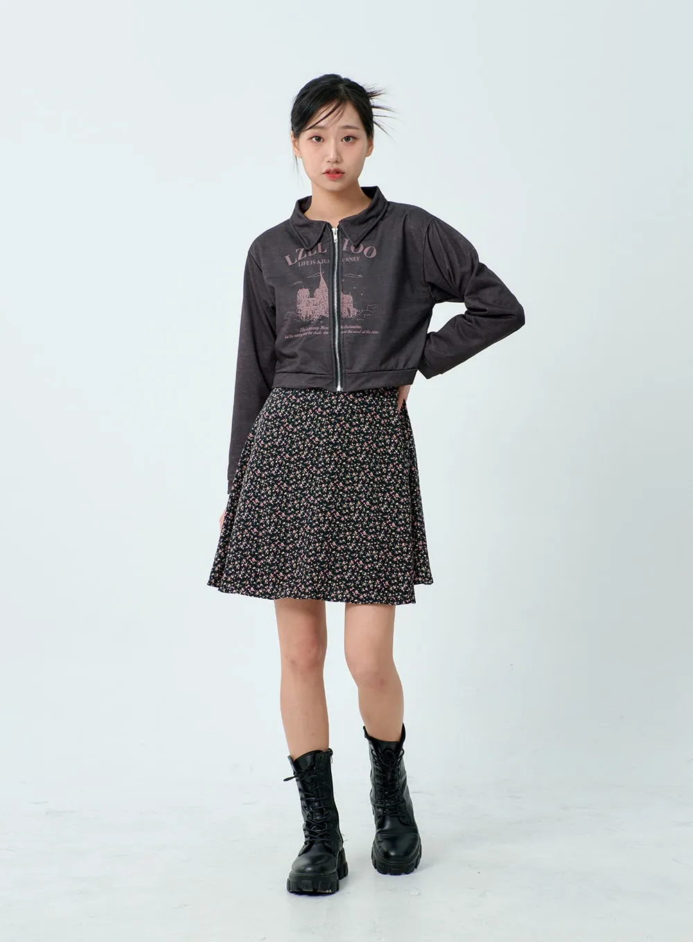 Graphic Cropped Zip-Up BM329