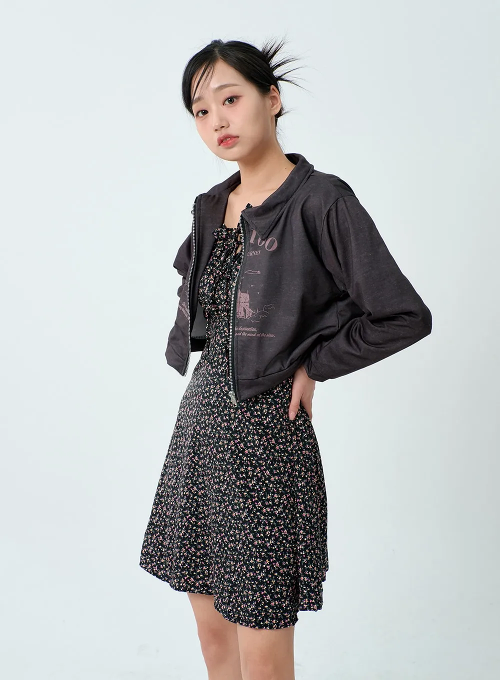 Graphic Cropped Zip-Up BM329