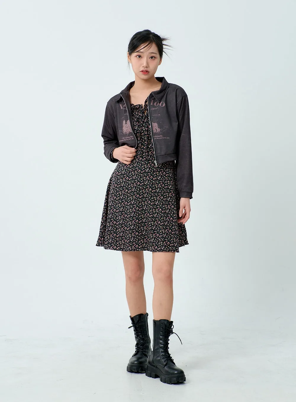 Graphic Cropped Zip-Up BM329