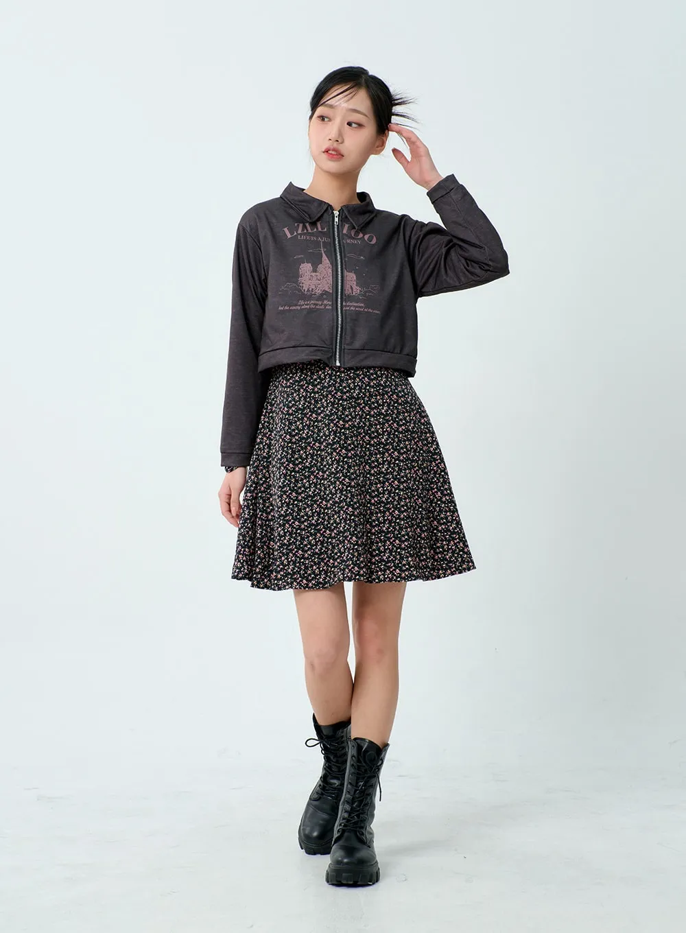 Graphic Cropped Zip-Up BM329