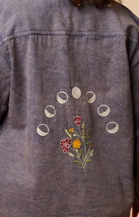 Moon Phase Embroidered Jean Light Weight Jacket