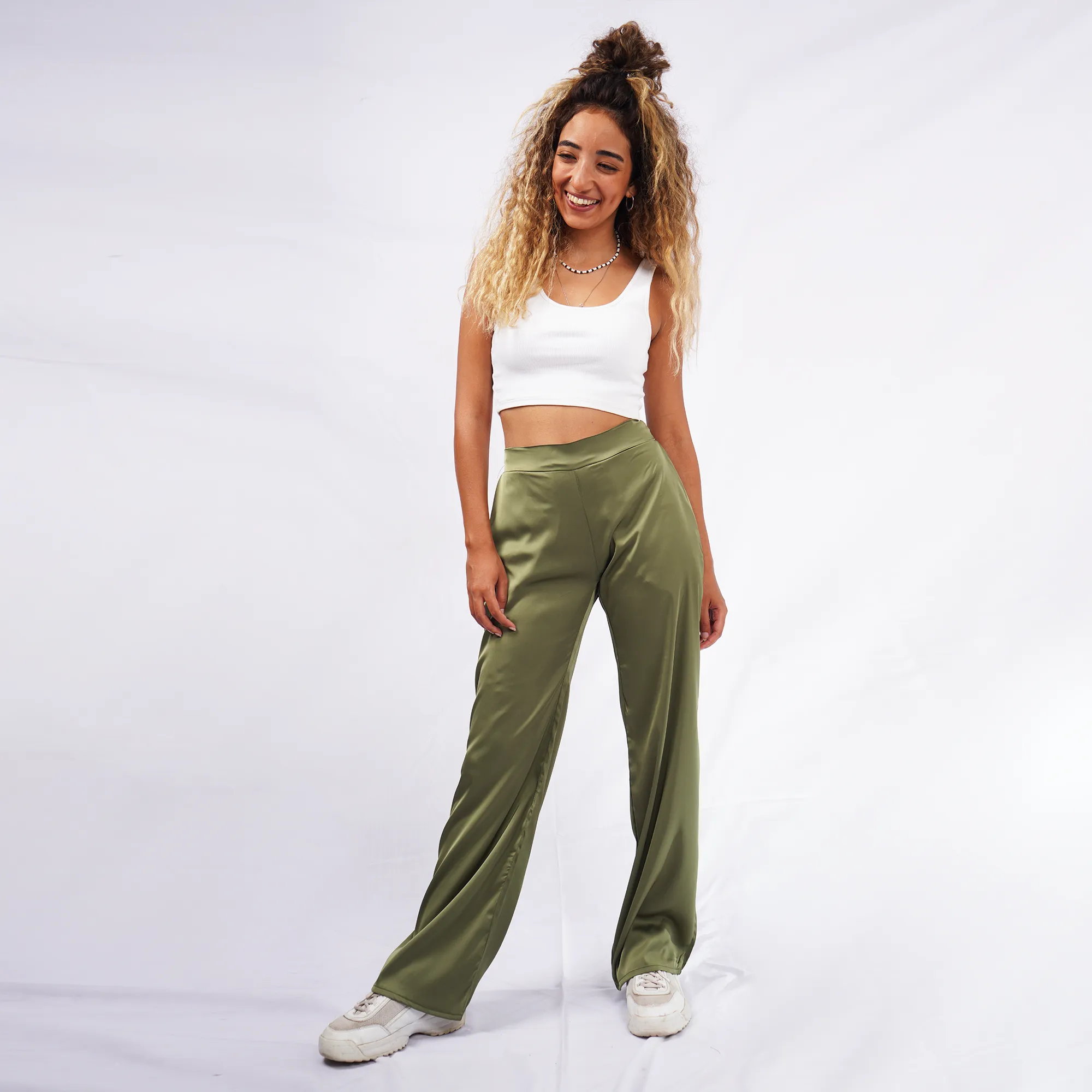 Olive Silk Pants