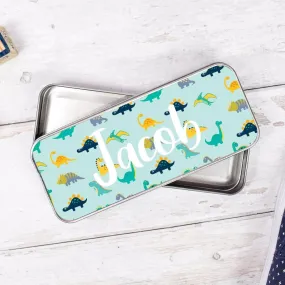 Personalised Dinosaur Pencil Case, Dinosaur School Pencil Case, Kids Dinosaur Metal Pencil Case, Boys School Pencil Tin, Dinosaur Gifts,