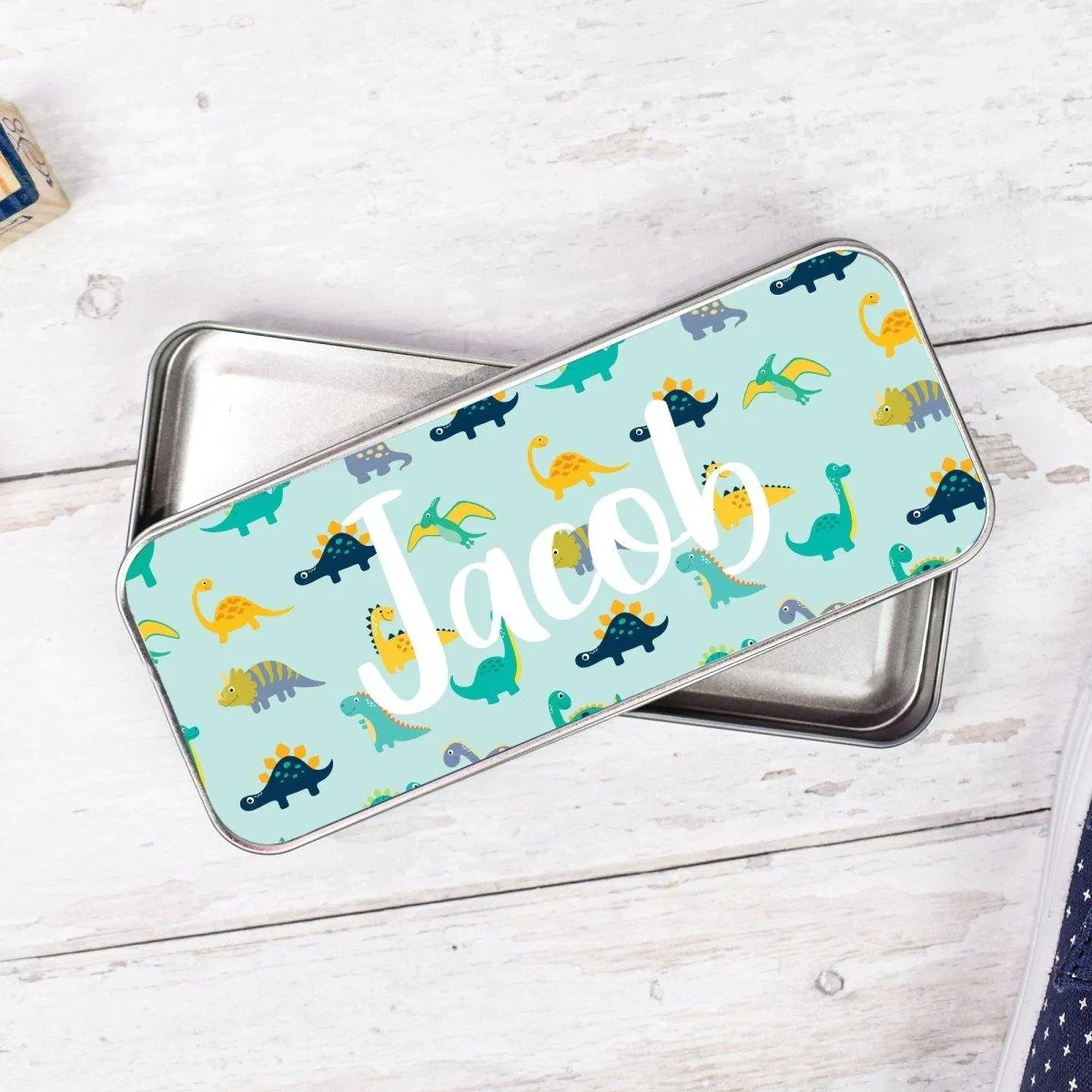 Personalised Dinosaur Pencil Case, Dinosaur School Pencil Case, Kids Dinosaur Metal Pencil Case, Boys School Pencil Tin, Dinosaur Gifts,
