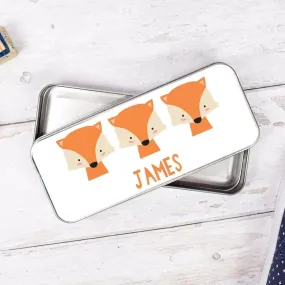 Personalised Fox Pencil Case, Fox School Pencil Case, Kids Fox Metal Pencil Case, Boys School Pencil Tin, Fox Gifts,