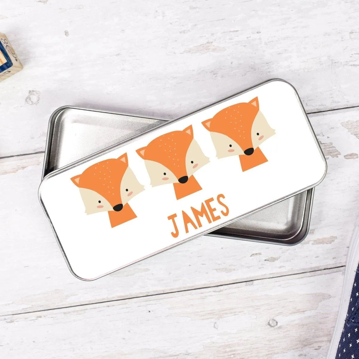 Personalised Fox Pencil Case, Fox School Pencil Case, Kids Fox Metal Pencil Case, Boys School Pencil Tin, Fox Gifts,