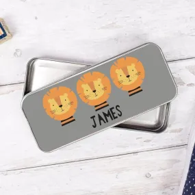 Personalised Lion Pencil Case, Lion School Pencil Case, Kids Lion Metal Pencil Case, Boys School Pencil Tin, Lion Gifts, Girls Pencil Case