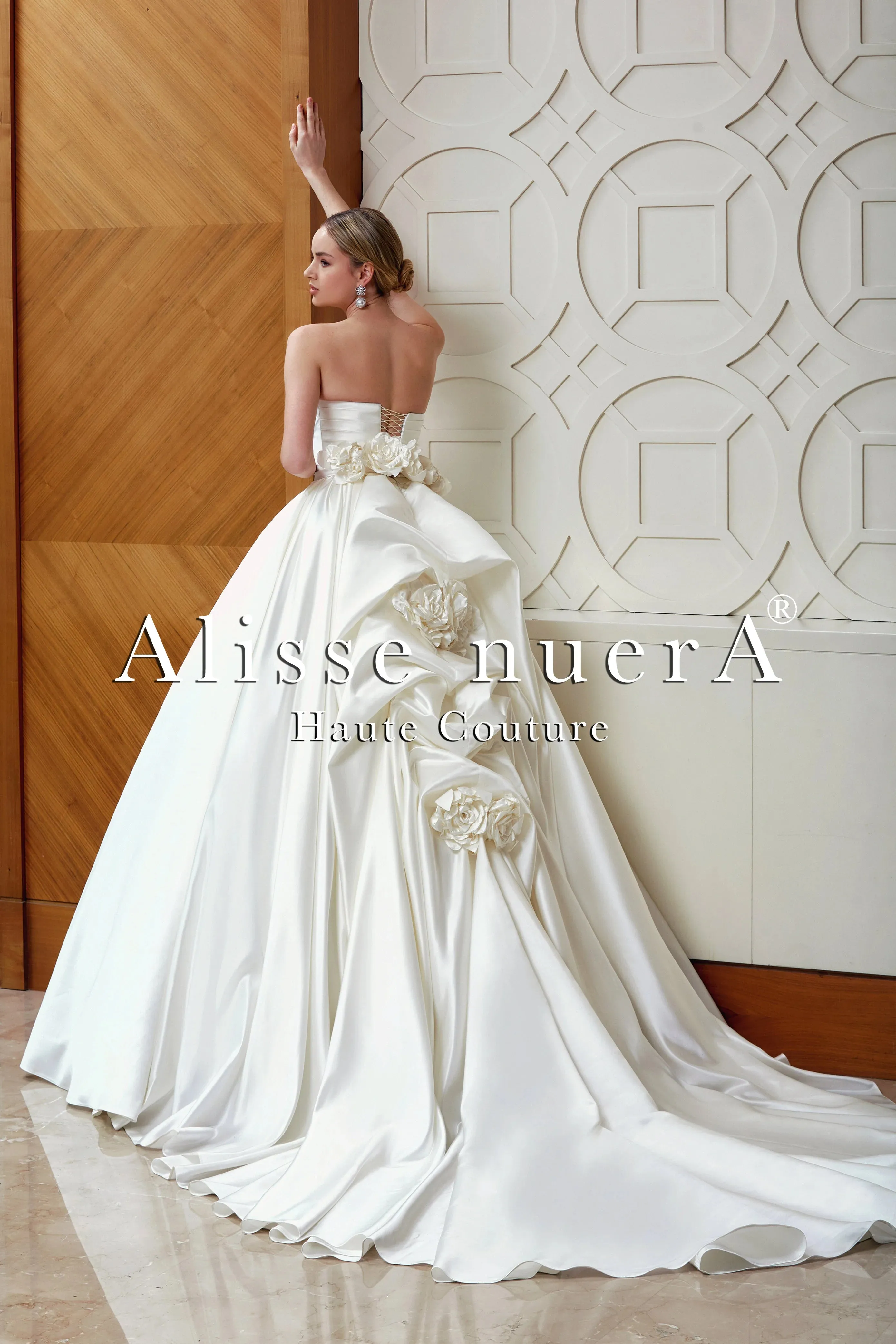Silk Satin Strapless A-Line Wedding Dress with Back and Train Details