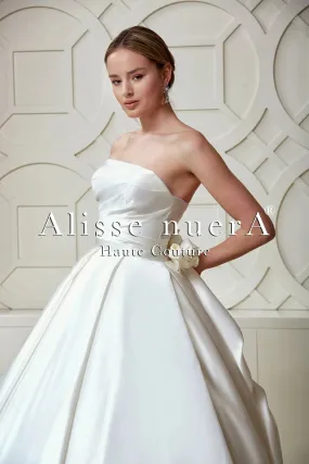 Silk Satin Strapless A-Line Wedding Dress with Back and Train Details