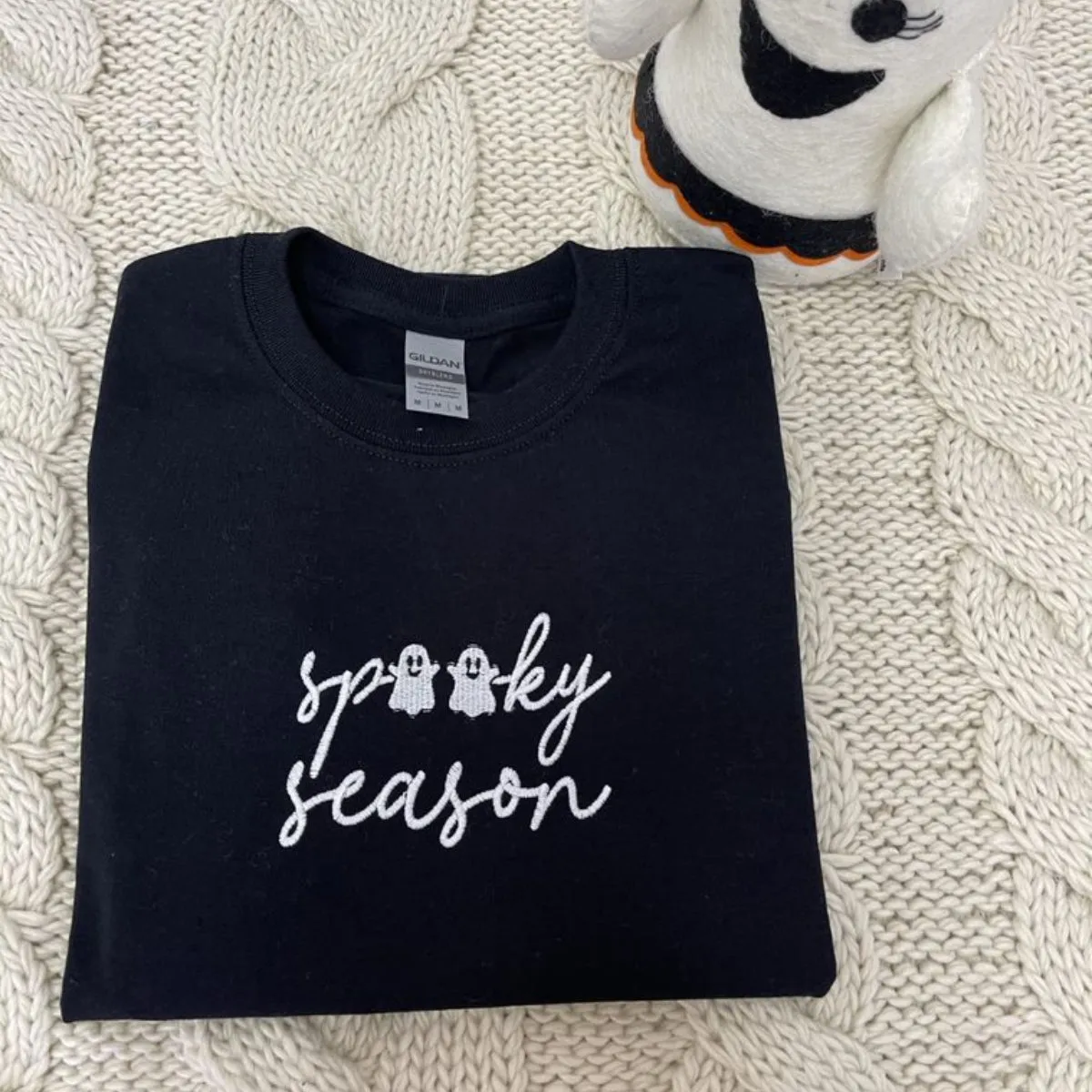 Spooky Season Crewneck with Ghost Embroidered Halloween Sweatshirts, Hoodie EMHA2608